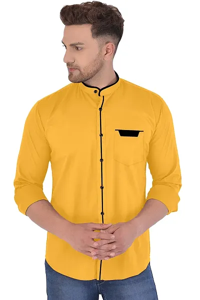 P & V Creations Men Slim Fit Solid Stand Collar Shirt (CHNS)