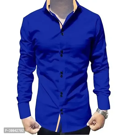 Reliable Blue Cotton Solid Long Sleeves Casual Shirt For Men-thumb0