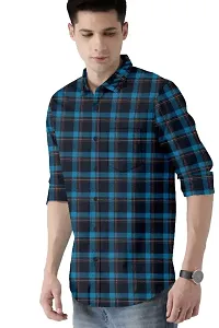 Reliable Blue Cotton Blend Checked Long Sleeves Casual Shirt For Men-thumb1