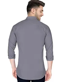 Reliable Grey Cotton Blend Solid Long Sleeves Casual Shirt For Men-thumb4