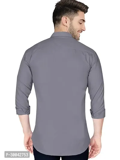 Reliable Grey Cotton Blend Solid Long Sleeves Casual Shirt For Men-thumb5