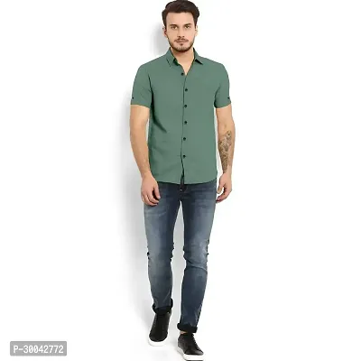 Reliable Green Cotton Blend Solid Long Sleeves Casual Shirt For Men-thumb3