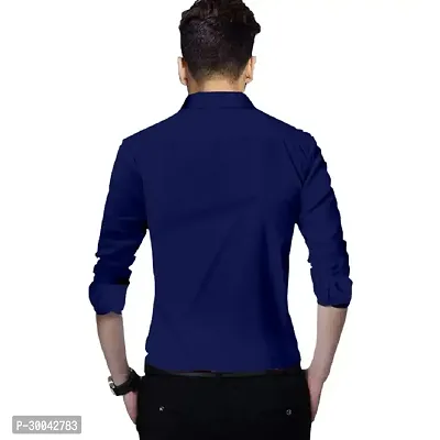 Reliable Navy Blue Cotton Solid Long Sleeves Casual Shirt For Men-thumb2