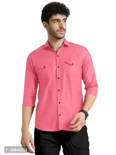 Reliable Pink Cotton Blend Solid Long Sleeves Casual Shirt For Men-thumb0