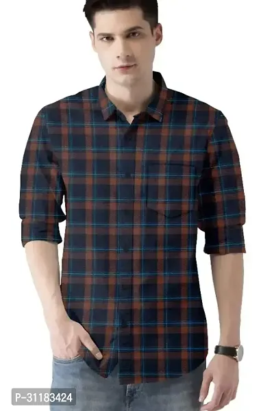 Elegant Cotton Blend Checked Long Sleeves Casual Shirts For Men-thumb0