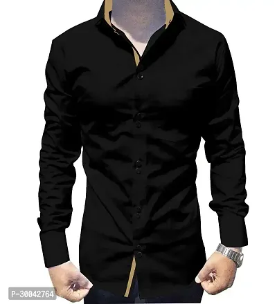 Reliable Black Cotton Blend Solid Long Sleeves Casual Shirt For Men-thumb0