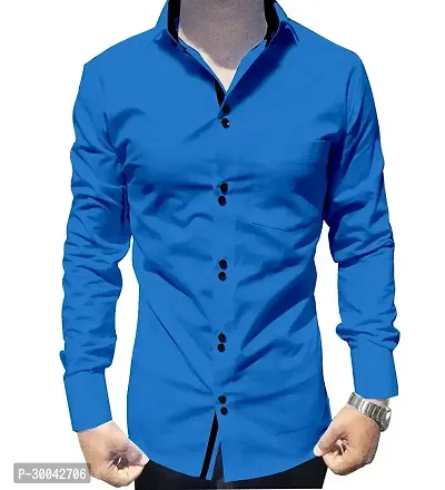 Reliable Blue Cotton Solid Long Sleeves Casual Shirt For Men-thumb0