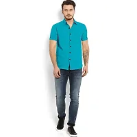 Reliable Blue Cotton Blend Solid Short Sleeves Casual Shirt For Men-thumb3