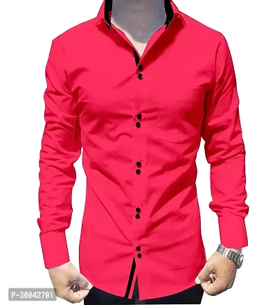 Reliable Red Cotton Solid Long Sleeves Casual Shirt For Men-thumb0