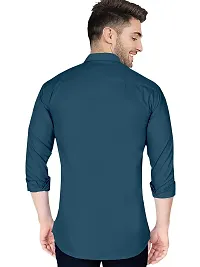 Reliable Blue Cotton Blend Solid Long Sleeves Casual Shirt For Men-thumb3