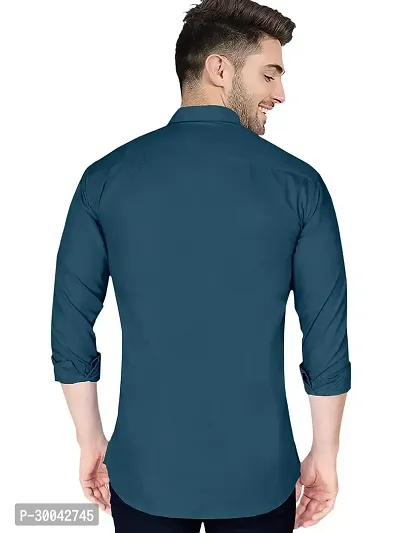 Reliable Blue Cotton Blend Solid Long Sleeves Casual Shirt For Men-thumb5