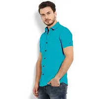 Reliable Blue Cotton Blend Solid Short Sleeves Casual Shirt For Men-thumb1