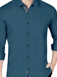 Reliable Blue Cotton Blend Solid Long Sleeves Casual Shirt For Men-thumb1