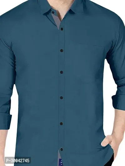 Reliable Blue Cotton Blend Solid Long Sleeves Casual Shirt For Men-thumb2