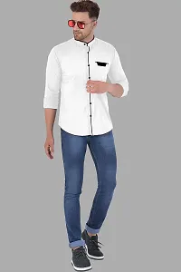 P  V Creations Men Slim Fit Solid Stand Collar Shirt (CHNS)-thumb1