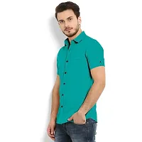 Reliable Green Cotton Solid Short Sleeves Casual Shirt For Men-thumb2