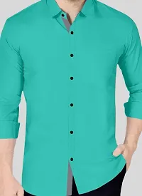 Reliable Green Cotton Blend Solid Long Sleeves Casual Shirt For Men-thumb2