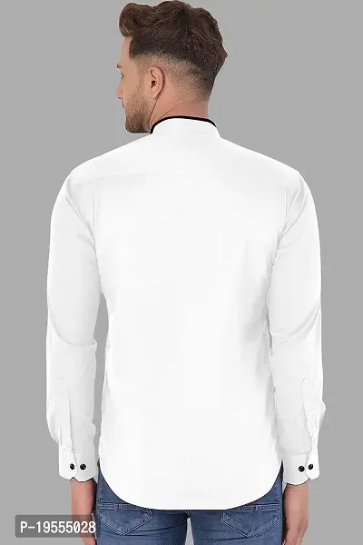 P  V Creations Men Slim Fit Solid Stand Collar Shirt (CHNS)-thumb3