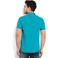 Reliable Blue Cotton Blend Solid Short Sleeves Casual Shirt For Men-thumb4