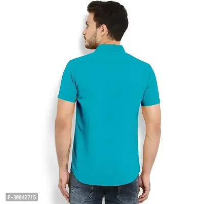 Reliable Blue Cotton Blend Solid Short Sleeves Casual Shirt For Men-thumb5