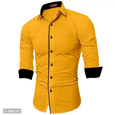 Reliable Yellow Cotton Blend Solid Long Sleeves Casual Shirt For Men-thumb0