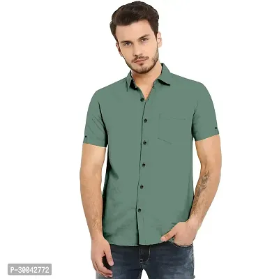 Reliable Green Cotton Blend Solid Long Sleeves Casual Shirt For Men