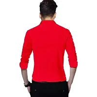 Reliable Red Cotton Blend Solid Long Sleeves Casual Shirt For Men-thumb1