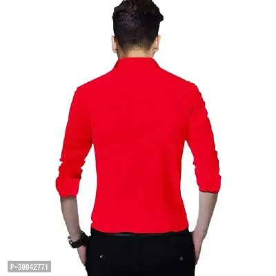 Reliable Red Cotton Blend Solid Long Sleeves Casual Shirt For Men-thumb2