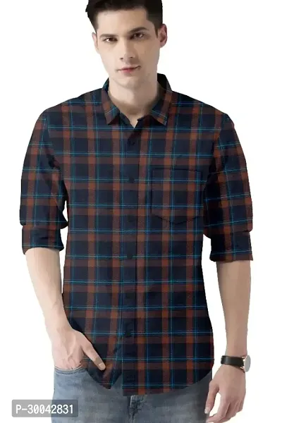 Reliable Blue Cotton Blend Checked Long Sleeves Casual Shirt For Men-thumb0