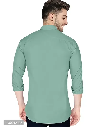 Reliable Green Cotton Blend Solid Long Sleeves Casual Shirt For Men-thumb4