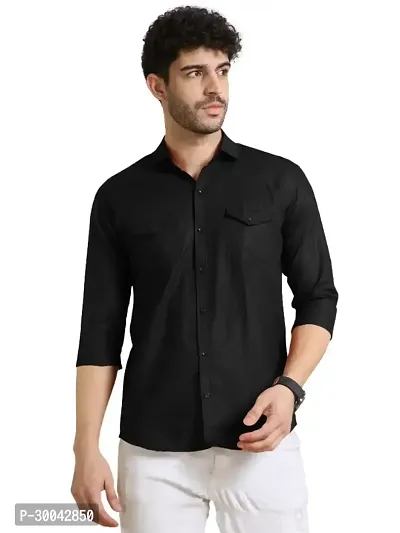 Reliable Black Cotton Blend Solid Long Sleeves Casual Shirt For Men-thumb0