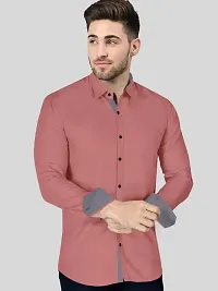 Reliable Peach Cotton Blend Solid Long Sleeves Casual Shirt For Men-thumb3