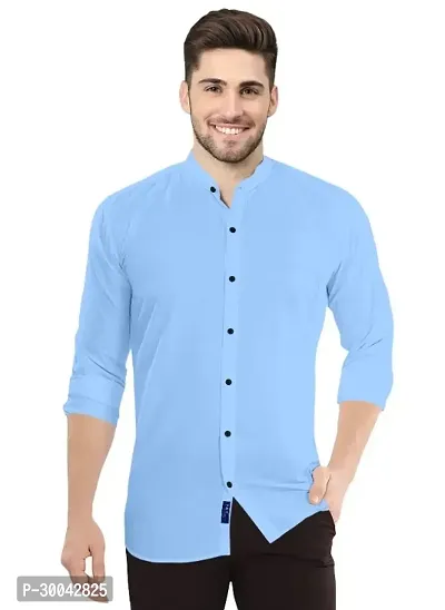 Reliable Blue Cotton Blend Solid Long Sleeves Casual Shirt For Men-thumb0