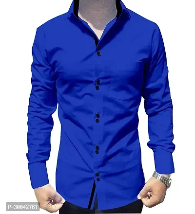 Reliable Blue Cotton Blend Solid Long Sleeves Casual Shirt For Men-thumb0