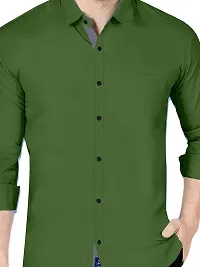 Reliable Green Cotton Blend Solid Long Sleeves Casual Shirt For Men-thumb1