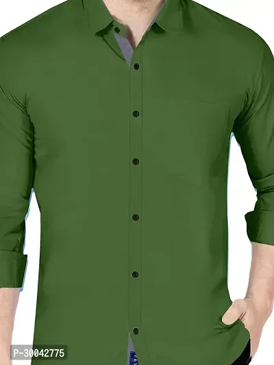 Reliable Green Cotton Blend Solid Long Sleeves Casual Shirt For Men-thumb2