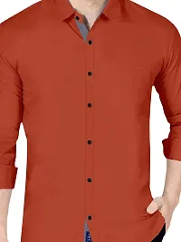 Reliable Red Cotton Blend Solid Long Sleeves Casual Shirt For Men-thumb2