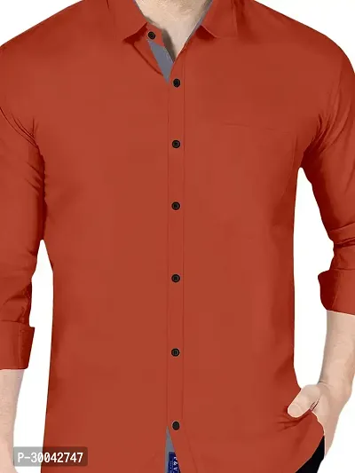 Reliable Red Cotton Blend Solid Long Sleeves Casual Shirt For Men-thumb3