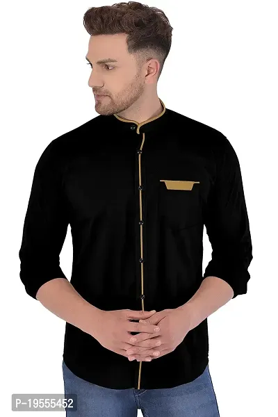 P  V Creations Men Slim Fit Solid Stand Collar Shirt (CHNS)