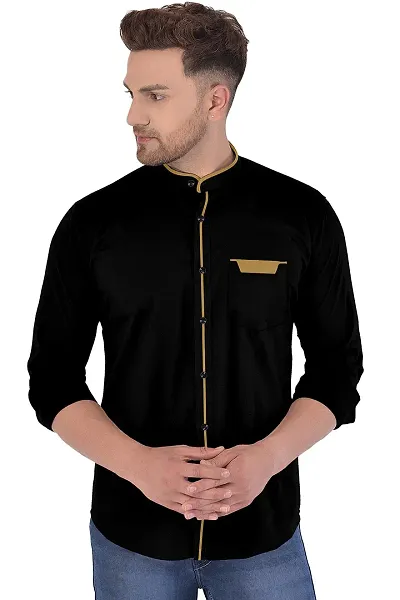 P & V Creations Men Slim Fit Solid Stand Collar Shirt (CHNS)
