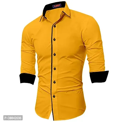 Reliable Yellow Cotton Solid Long Sleeves Casual Shirt For Men-thumb0