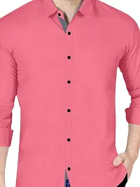 Reliable Pink Cotton Solid Long Sleeves Casual Shirt For Men-thumb1