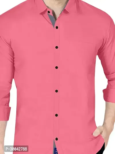 Reliable Pink Cotton Solid Long Sleeves Casual Shirt For Men-thumb2