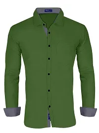 Reliable Green Cotton Blend Solid Long Sleeves Casual Shirt For Men-thumb2