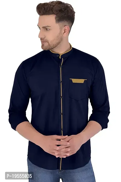 P  V Creations Men Slim Fit Solid Stand Collar Shirt (CHNS)