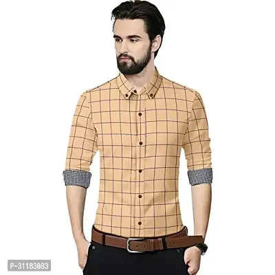 Elegant Cotton Blend Checked Long Sleeves Casual Shirts For Men