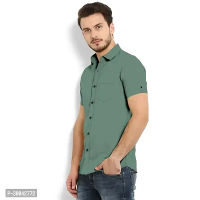 Reliable Green Cotton Blend Solid Long Sleeves Casual Shirt For Men-thumb2