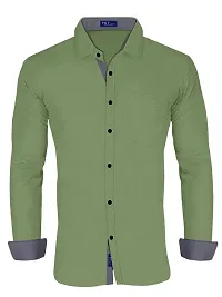 Reliable Green Cotton Blend Solid Long Sleeves Casual Shirt For Men-thumb2