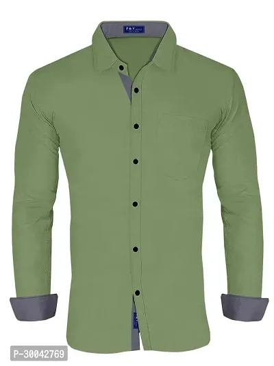 Reliable Green Cotton Blend Solid Long Sleeves Casual Shirt For Men-thumb3