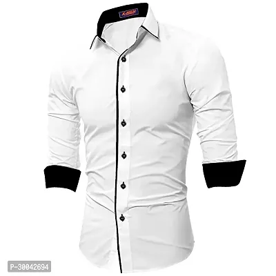 Reliable White Cotton Solid Long Sleeves Casual Shirt For Men-thumb0